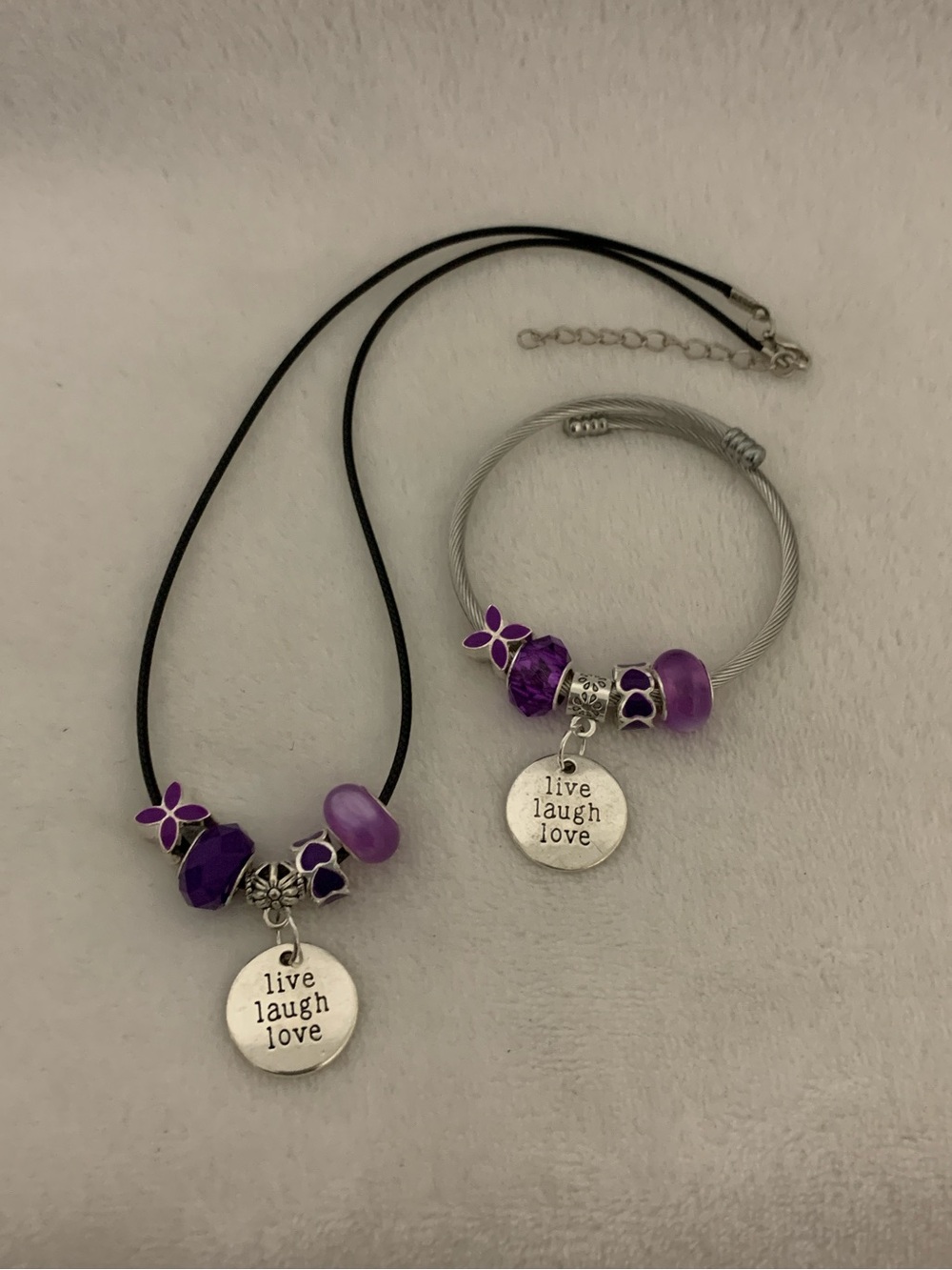 Live Laugh Love Charm Necklace and Bracelet Set